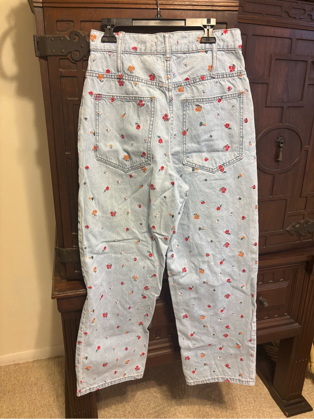 BDG Light Blue Denim Bootcut Jeans with Red & Orange Floral Embroidery - Picture 2 of 6
